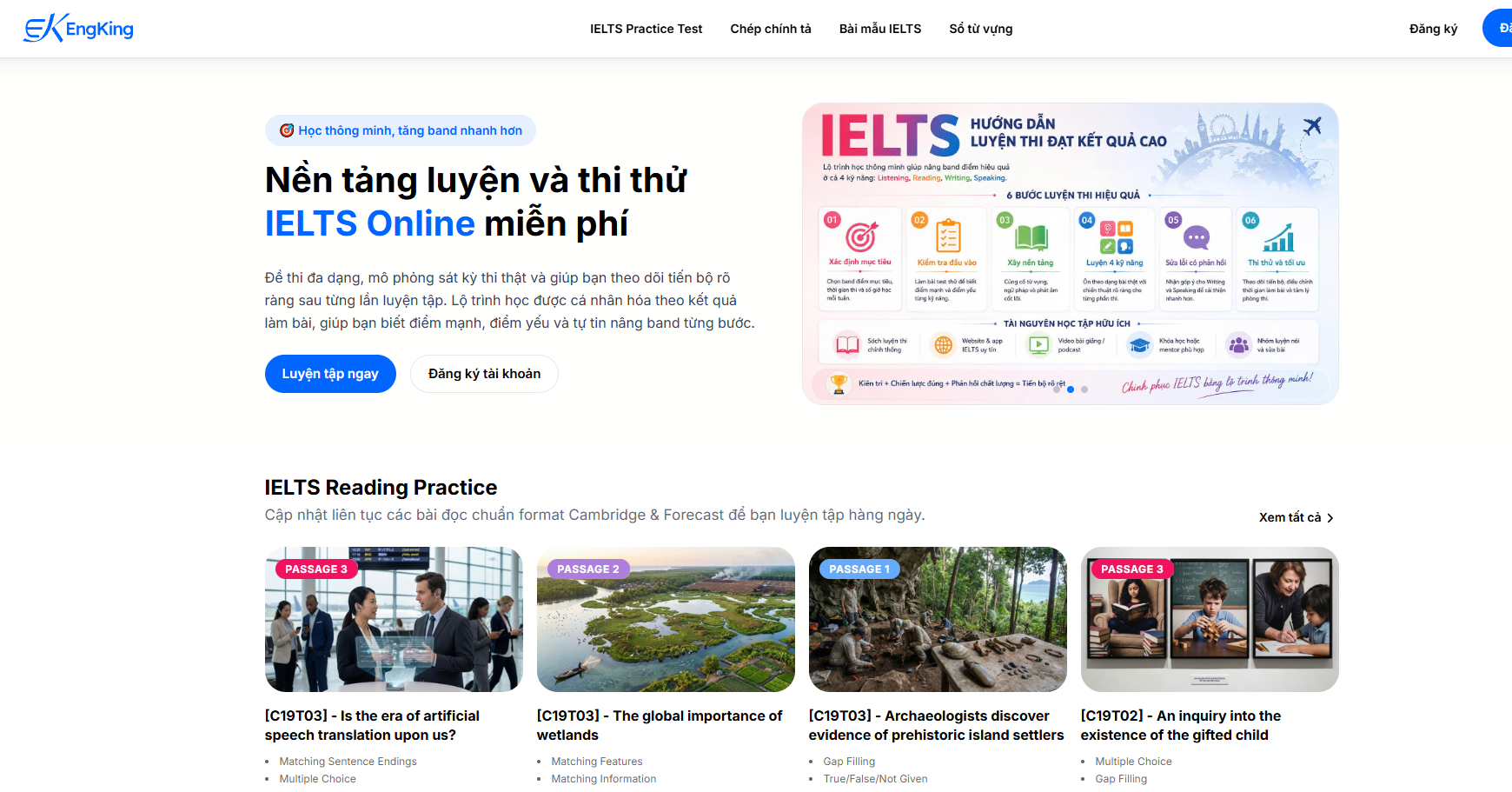 Giao diện hệ thống luyện thi IELTS tích hợp AI